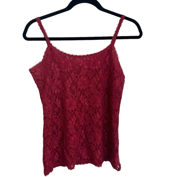 WHBM Floral Lace Red Burgundy Camisole Tank Top w/ Adjustable Straps - Picture 2 of 4